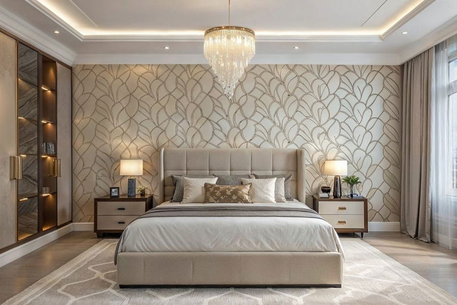 Elegant interior with professional wallpaper installation